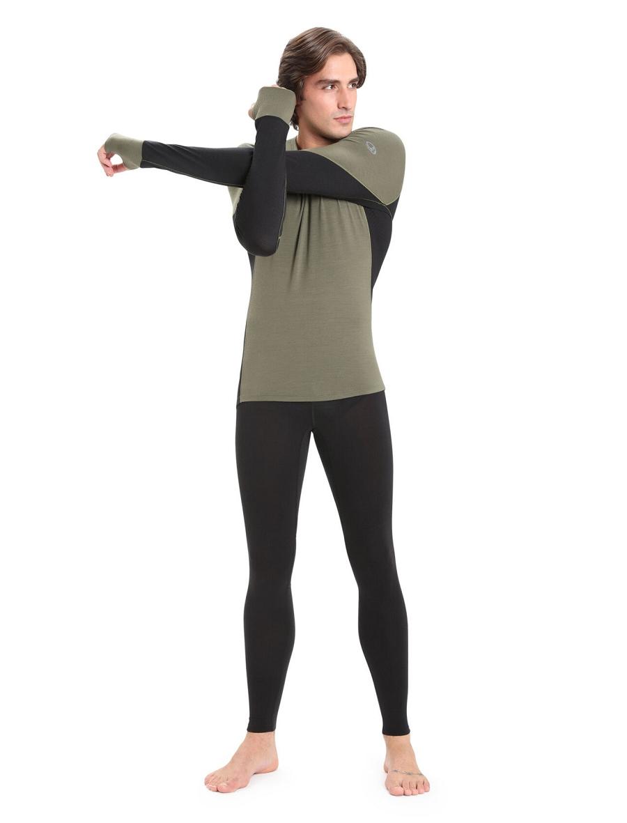 Icebreaker BodyfitZone™ Merino 260 Zone Long Sleeve Crewe Thermal Top Miesten Base Layers Oliivinvihreä Mustat | FI 1380FDNM